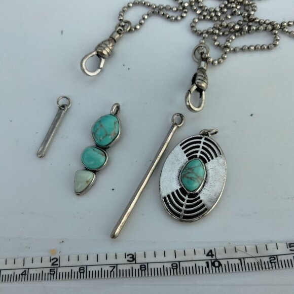 Lucky Brand Turquoise Silver Pendant Necklace Multi Way Charm Accents - Picture 5 of 16
